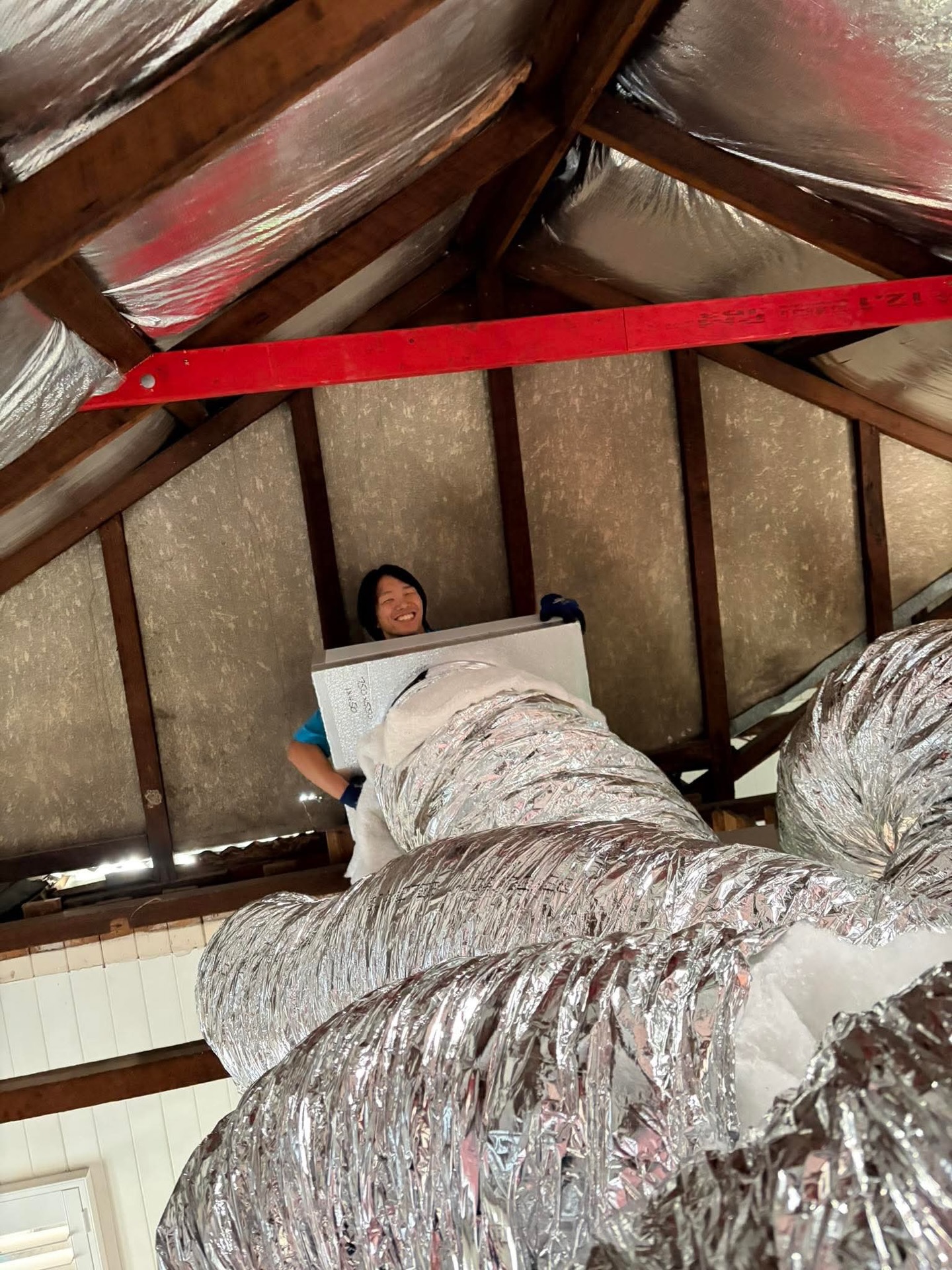 Can you tell we love our job? This is one of our technicians Junsu installing a ducted air conditioner ☺️