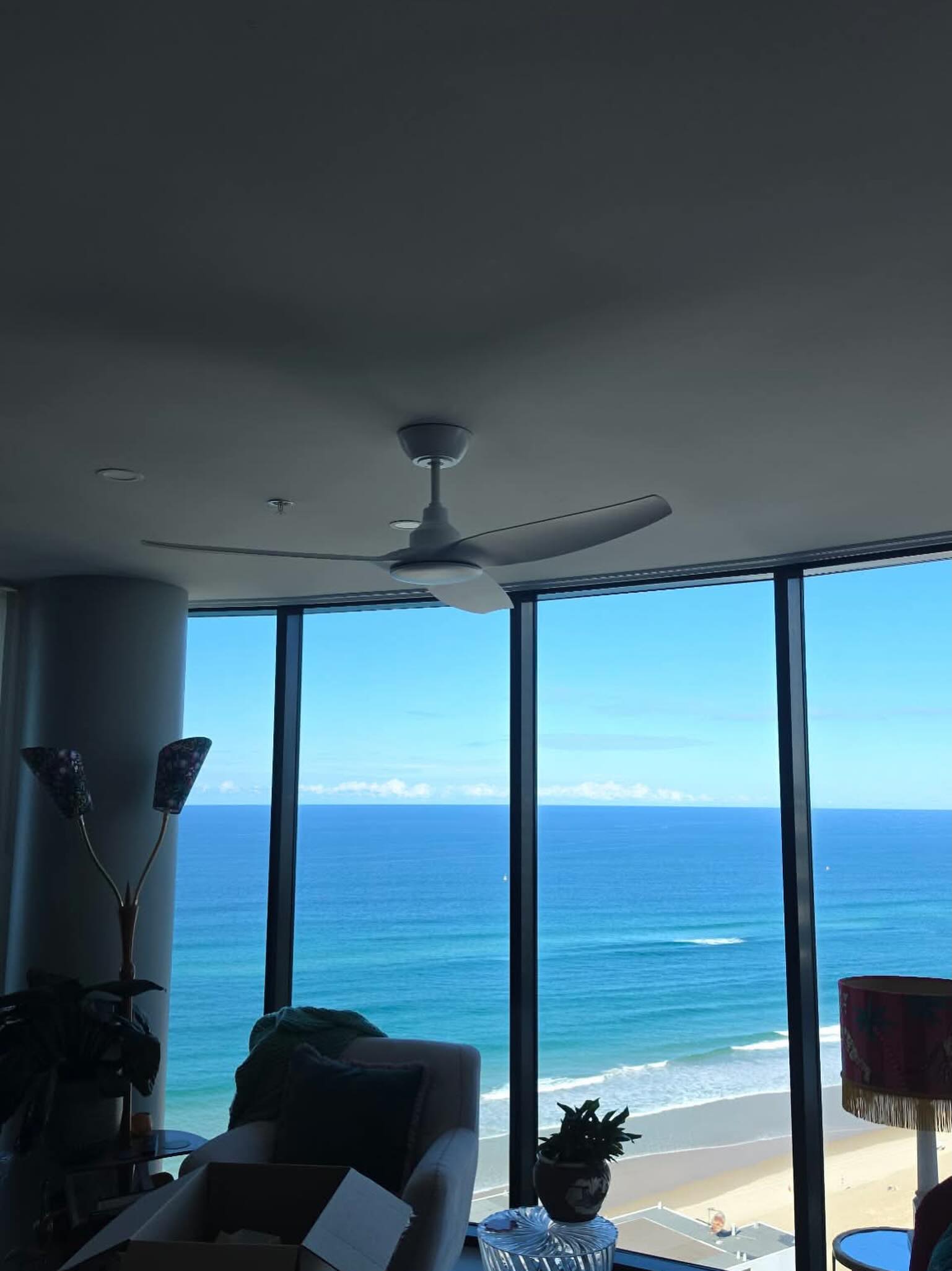 Ceiling fan installation with a view!!