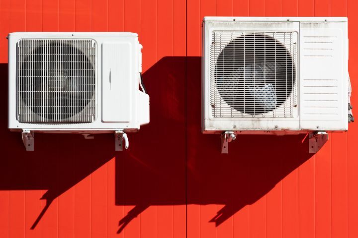 Air Conditioning Unit Central Split System Hanging Outside the Building